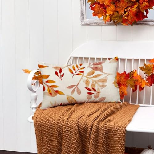 Image of Fall Pillow Covers 12x20 inch Orange White Fallen Leaves Decorative Outdoor Lumbar Throw Pillow Covers Autumn Thanksgiving Farmhouse Decoration for Home Couch(42-12)
