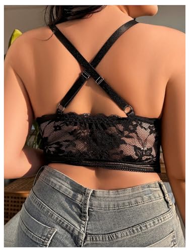 SOLY HUX Women's Plus Size Bras Lace Wireless Bra Cut Out Front Closure Bralette2