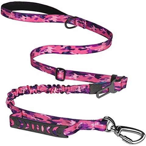 YoothBro 4-6FT Bungee Dog Lead , No Pull Dog Training Rope Leash with Car Seat Belt Buckle for Large Dogs Up to 150lbs, Strong Shock Absorbing,Double Control Handles CamoPurple Cover