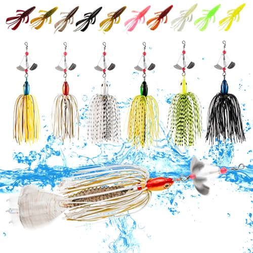 TOEWSN Buzzbait for Bass Fishing Lures Kit Buzzbait Spinner Baits Kit Multicolor Swimbait Topwater Lure Hard Metal Fishing Lure for Bass Pike Trout Fishing+10pcs Swamp Monster Rage Bug Bait, Small