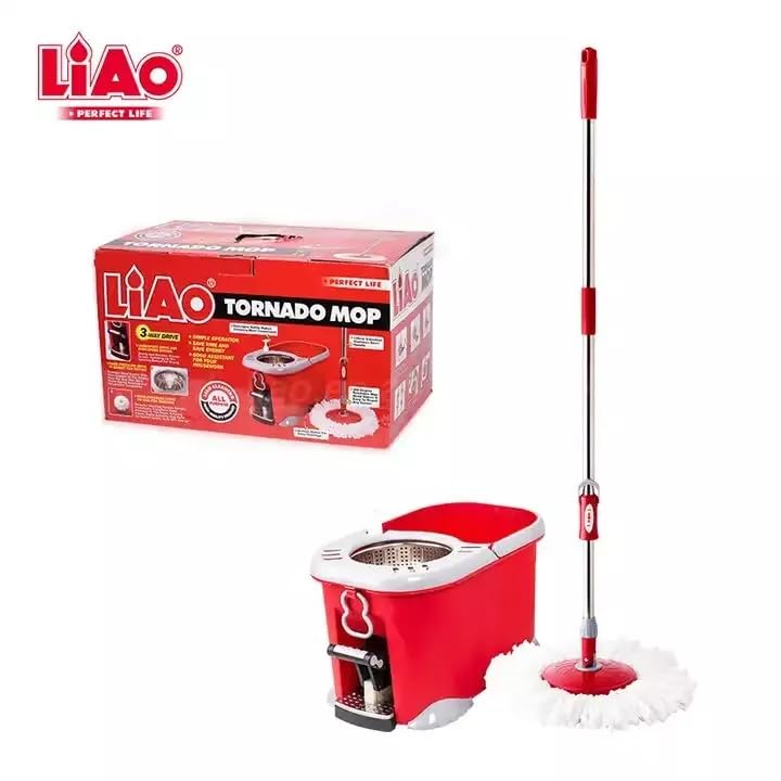 Juego de fregona y cubo de microfibra con pedal giratorio para limpiar suelos y azulejos de madera