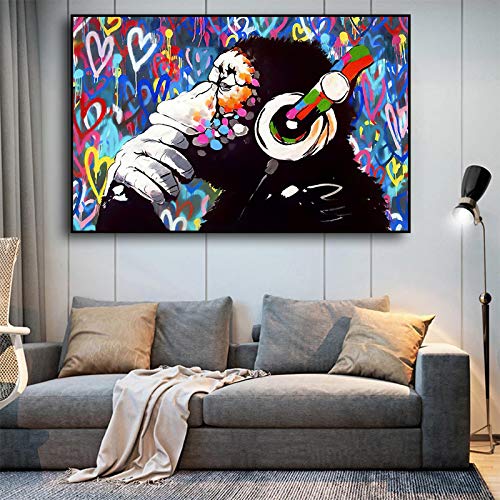 Peinture singe écouteur pour décoration chambre enfants