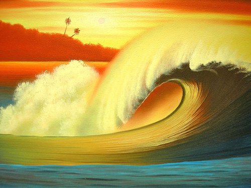 Amazon.co.jp: バリアート絵画 LL 横 『Big Wave in Sunset』 Windy