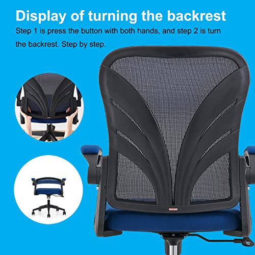HOLLUDLE Ergonomic Office Chair with Foldable Backrest, Computer Desk Chair with Widened Seat(52 CM), Flip-up Armrests, Mesh Lumbar Support and Tilt Function - Image 8