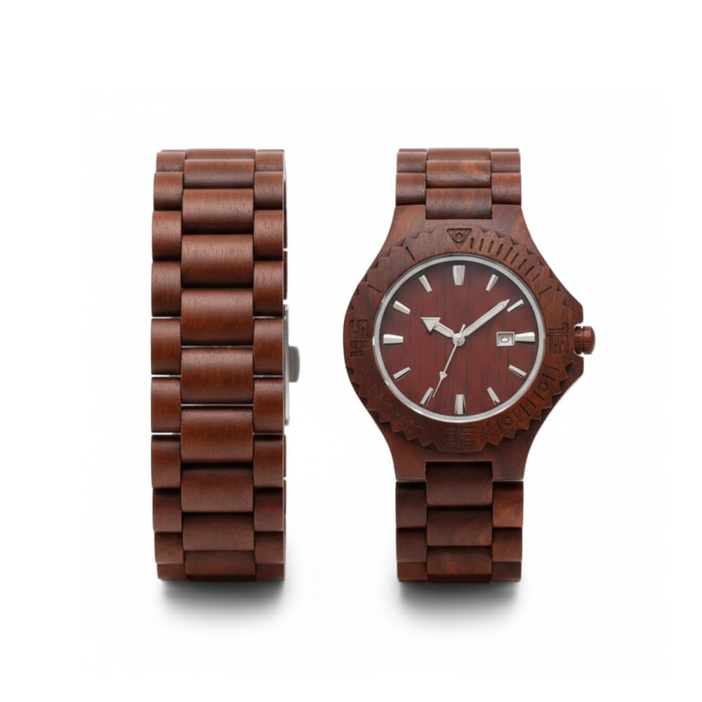 Orologio personalizzato in legno di bambù marrone da uomo, quadrante con foto artistiche in bianco e nero fai da te, cassa posteriore incisa, orologio da polso in legno da 38,5 mm con bracciale a