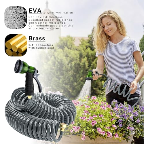 Image of Coil Hose 25FT EVA Coil Garden Hose With 3 /4'' Brass Connector