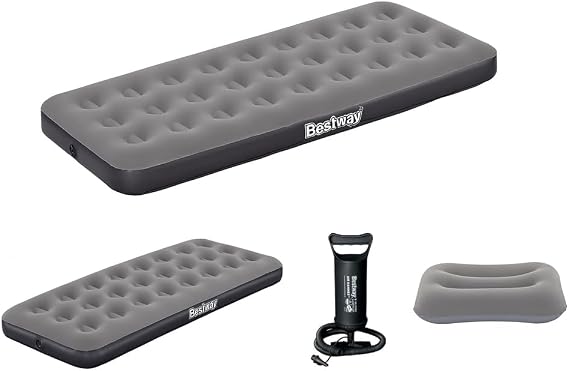Bestway Single Single Inflatable Bed + Hand Pump and Pillow 185x76x22cm 671GY BW142