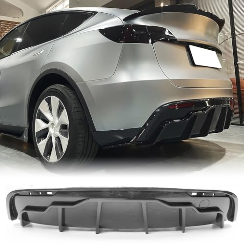 MODILOVER Rear Bumper Diffuser Lip, Compatible with 2020-2024 Tesla Model Y, PP Carbon Fiber Print Rear Lower Lip Valance Splitter, 3PCS