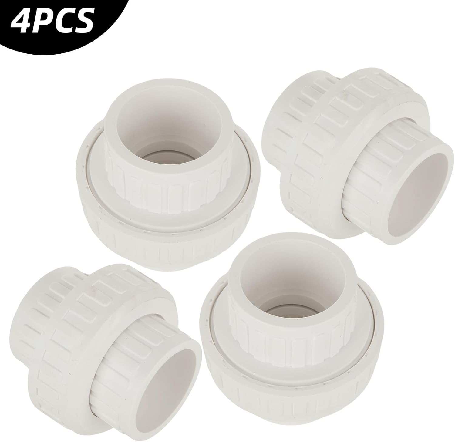 4PCS PVC Union 2 Inch PVC Coupling Pipe Fitting Adapter, EPDM O-Ring, Socket to Socket, White