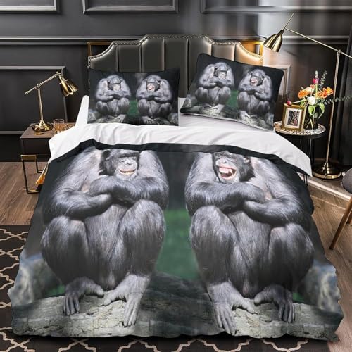 Funda Nordica Cama 80/90 Chimpancés Funda Nórdica Edredon Animales Salvajes Fundas Nórdicas 135x200 Microfibra Suave Ropa de Cama con Cremallera y 2 Fundas de Almohada P.1128