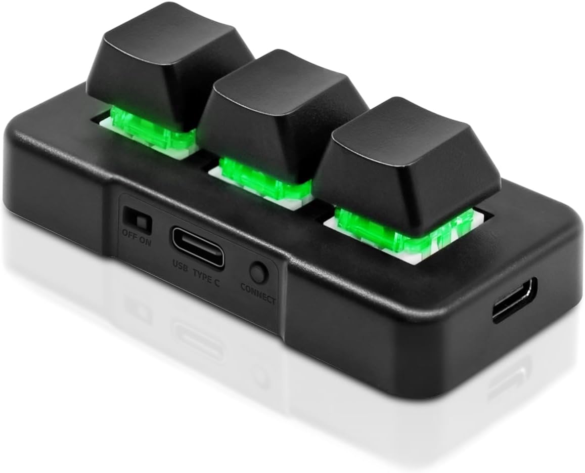 3-Button Mini Keyboard 2.4G Wireless 2-in-1 Mechanical Gaming Keyboard Hot Key Customised Program with RGB LED for Gaming OSU Office Work