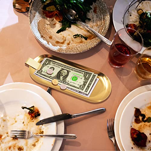 3 Pack Check Holder Tip Trays with Clip, Gold Money Clip for Cash and Credit Cards, Stainless Steel Money Tip Clips Check Holder for Restaurants, Bars, Hotels and Dining (8.7 x 3.5 Inch)2