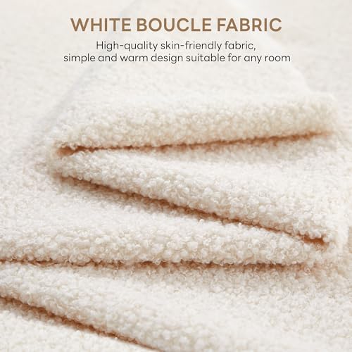 Image of LIKIMIO Full Bed Frame with USB Ports & Wingback Headboard, Cream White | Boucle Upholstered Platform Bed, Sturdy Slat Frame, No Box Spring Needed, Fits Living Room and Apartment.