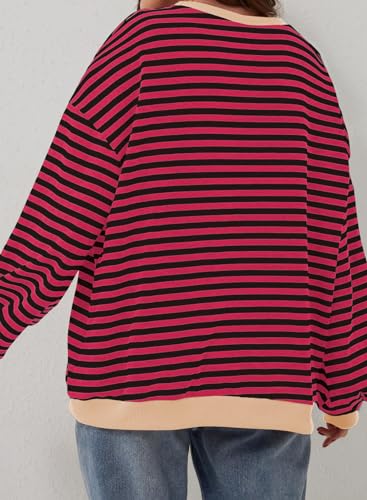 Image of Eytino Women Plus Size Striped Color Block Crewneck Sweatshirt(1X-5X) | Oversized Pullover Tops,Long Sleeve Casual Shirt,Workout & Daily Wear,2026 Fall Fashion Clothes Outfits