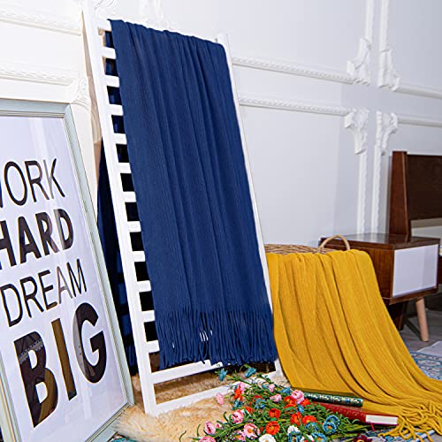 Ntbay Acrylic Knitted Throw Blanket, Lightweight And Soft Cozy Decorative Woven Blanket With Tassels For Travel, Couch, Bed, Sofa, 51X67 Inches, Royal Blue Striped #TOP5