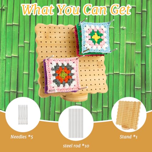 Image of HASTHIP Crochet Blocking Board with Pins, 7.7 inch Blocking Board for Crocheting Knitting, Bamboo Granny Square Blocking Boards for Crochet Projects, Wooden Crocheting Gifts for Crocheters