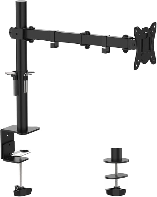 GRIFEMA Single Monitor Arm Desk Mount for 13" to 32" Screens, Ergonomic Single Monitor Stand Height Adjustable, 2 Mouting Options with Tilt Swivel Rotation, Max. Load 10kg, VESA 75x75 100x100 GB2001-1