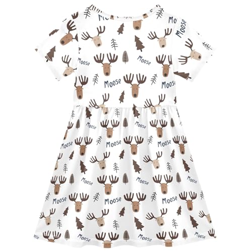 Cute Night Moose Summer Girls Short Sleeve Dress Casual Dresses Beach Sundress for 2-8 Years2