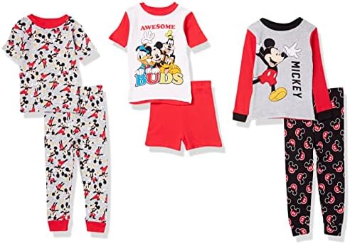 Disney Boys' Mickey Mouse 6-Piece Snug-Fit Cotton Pajamas Set, OH MICKEY, 18M