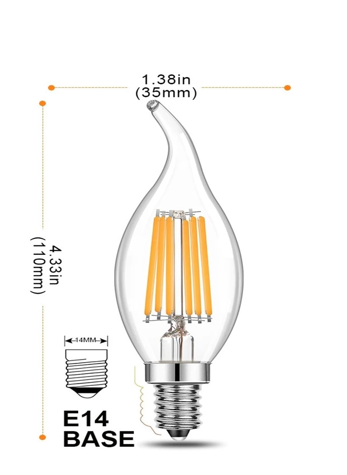 JrEam Vintage C35 Led-Lampe E14 220 V 4 W 6 W Kerzenlicht E12 110 V Dimmbar Austauschbare Kronleuchter Nacht(10PCS_220V E14_YES_6W)
