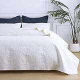 SheRest Twin Quilt Bedding Set - White Soft Breathable Bed Quilt, Modern Style Embossed Bedspreads, Lightweight Microfiber Reversible Coverlet for All Seasons - 1 Quilt, 1 Pillow Sham