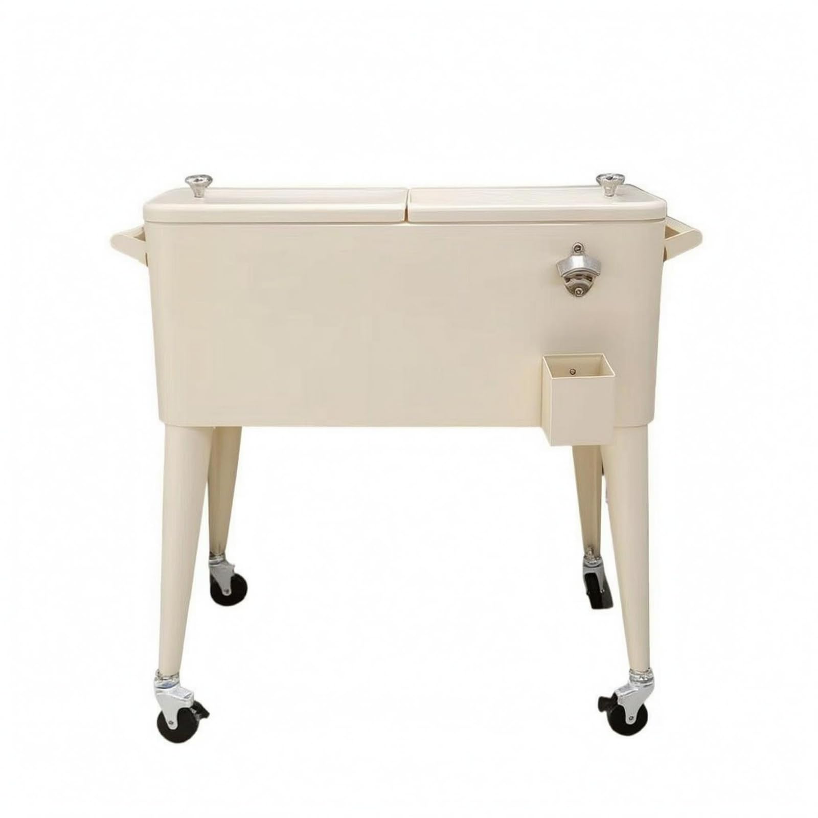 Carrello Bevande Isolato Carrello Bar Carrello Servizio Secchiello Ghiaccio Metallo con Ruote E Portaoggetti Design Scorrevole per Mescita E Trasporto, Beige