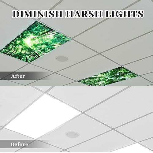 Image of ROCEEI Pack of 4 Fluorescent Light Covers for Ceiling Lights, 4 x 2 Ft, Magnetic Light Covers for Classroom Office Home School Ceiling Decor(Forest)