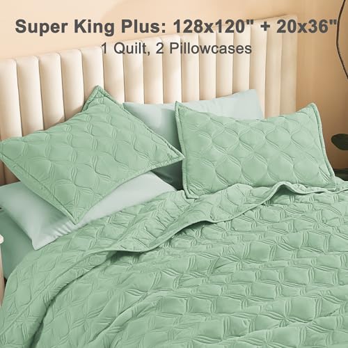 Image of Litanika Oversized King Quilt Bedding Set, 3 Pcs Sage Green Bedspreads Set