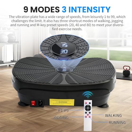 Image of Vibration Plate Machine, 9 Modes & 99 Levels for Weight Loss & Lymphatic Drainage, 240lbs Capacity Vibration Board with Resistance Bands for Full Body Workout