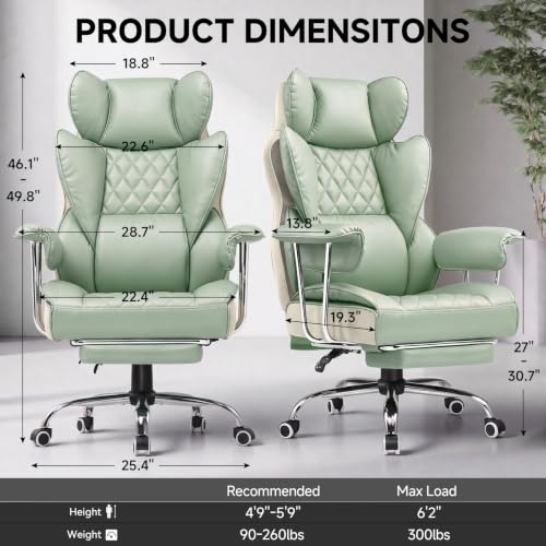 Image of GTPLAYER Gaming Chair,Office Chair with Pocket Spring Lumbar Support, Ergonomic Comfortable Wide Office Desk Computer Chair with Outward Fixed Soft Armrests and Footrest（Gray Green）
