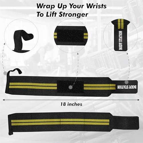 Image of Bodystation Pro Weightlifting Wrist Wraps with Thumb Loop | Adjustable Gym Wrist Support for Men & Women - Powerlifting, Crossfit, Strength Training & Pain Relief