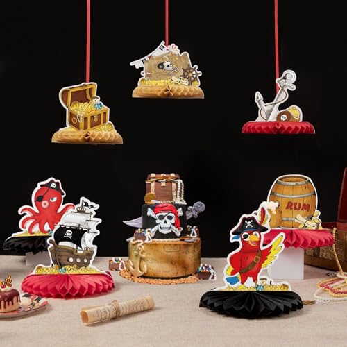WERNNSAI Piraten Party Dekorationen – 9 Teiliges Piraten Geburtstag Deko Set Kinder Junge Piratenpapagei Schatzkiste Waben Tischdeko Honeycomb Tischdekoration Abenteuer Party Geburtstagsparty Deko