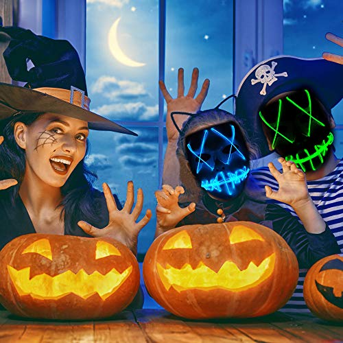 Ansee Scary Mask Halloween Cosplay Led Costume Mask El Wire Light Up Mask for Festival Parties (Purge Mask Blue)