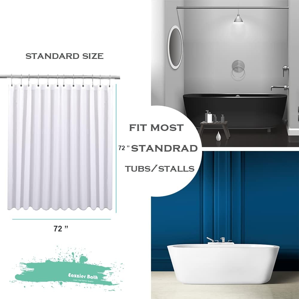 Waterproof Fabric Shower Curtain or Liner with Bottom Weight,72"x72" White Strip Soft Hotel Quality Cloth 2-in-1 Shower Curtain with 12 Metal Grommet Holes,Light-Weight & Machine Washable