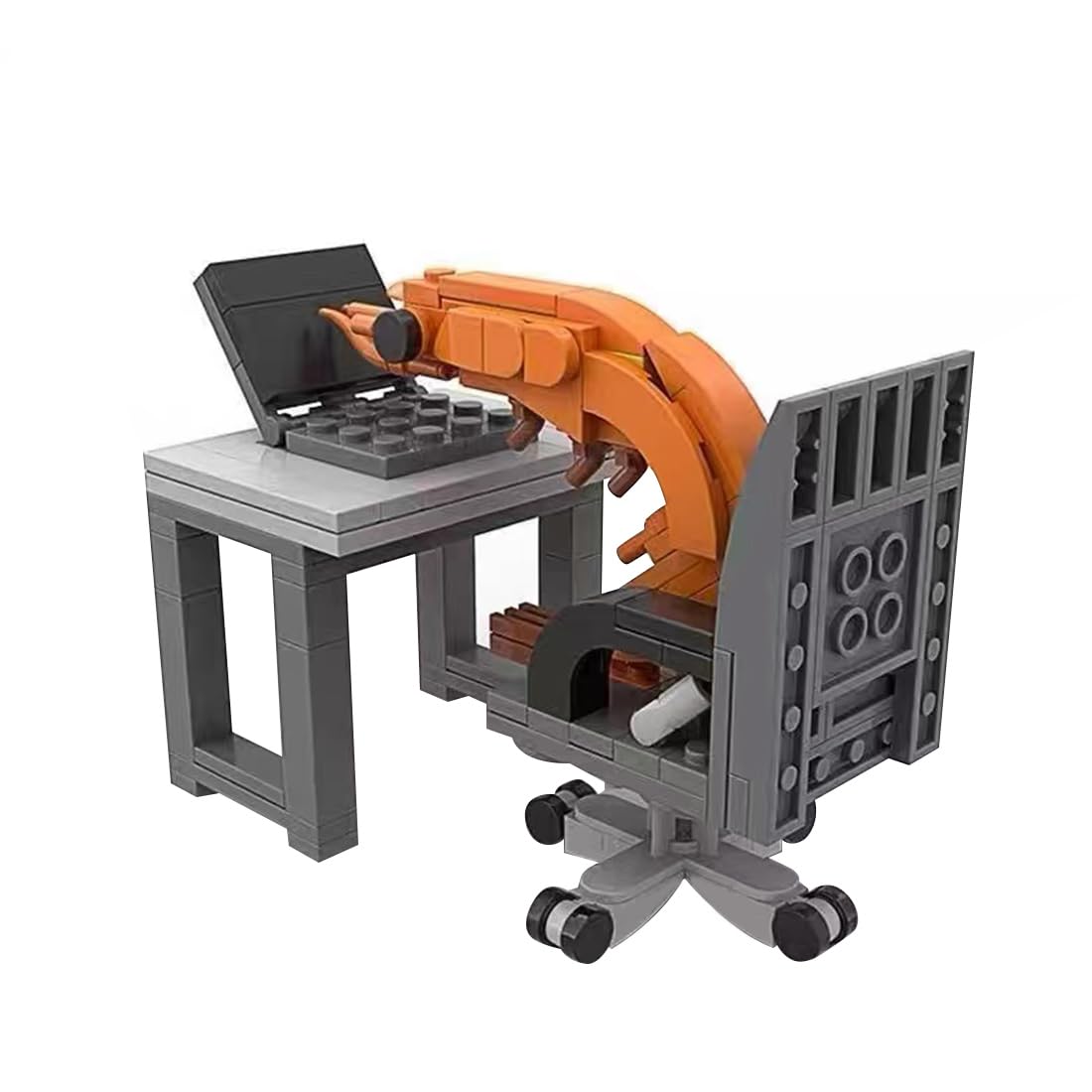 ControlCraze Working Shrimp Man Building Blocks Set with Computer Desk and Chair, Collectible Display Model Gifts for Workaholic (155PCS)