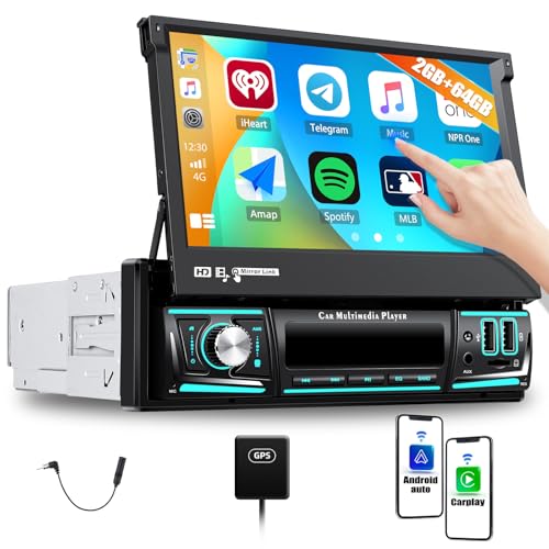 CAMECHO 2G+64G Android 13 Single Din Car Stereo with Wireless CarPlay Android Auto, 7
