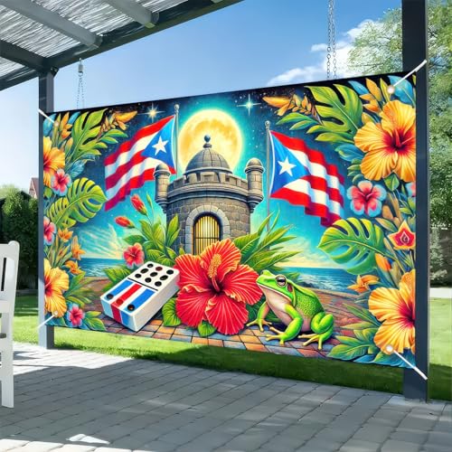 Image of BlissYard Puerto Rico Flag Banner Frog Party Decor Party Photography Background 71 x 43 inch Indoor Outdoor Decorations Puerto Rico Events Festivals Wall Banner for Home and Events