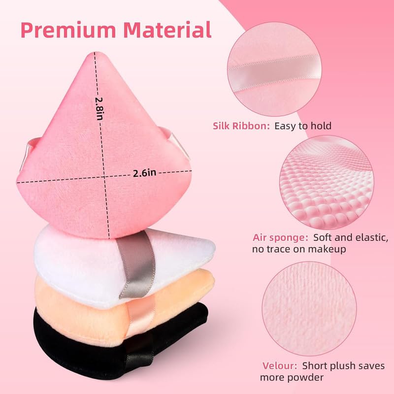 Image of SUNISA 2 Pieces Triangle Cosmetic Loose Powder Puffs Washable Reusable Soft Plush Foundation Sponge for Face Body Wet Dry Makeup Tool- Multicolor Pack of 2