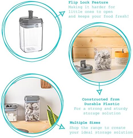 6X 800ml Airtight Flip Lock Food Storage Container - Plastic Kitchen Storage Jars with Lids Pantry Organiser Solution - Grey - by Argon Tableware