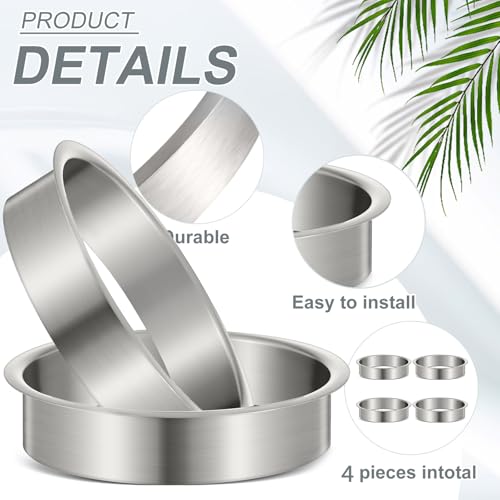 Image of Honeydak 4 Piece 6 inch (Nominal) Diameter x 2 inch Height 304 Polished Stainless Steel 6 inch x 2 inch Trash Grommets for Countertop Inserted Trash Kitchen Cabinet Counter Bin, Ease to Install