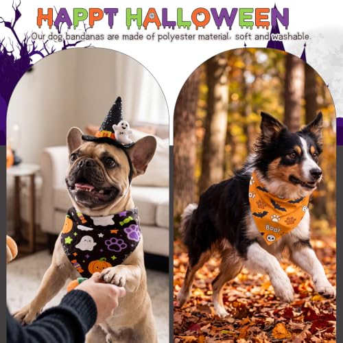 Image of Abbylike 50 Pcs Halloween Dog Bandanas Bulk Cute Dog Paw Prints Pattern