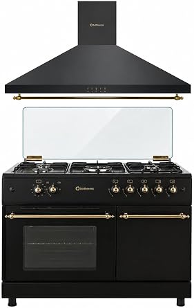 Pack of gas cooker F9LT50G2 rustic black pump holder + decorative hood black rustic/width 90 cm/fire with automatic ignition/oven 64 litres. [Energy Class A]