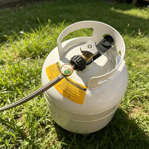 Image of BeeGo 12FT Propane Hose Adapter with Gauge for 5-40lb Propane Tank, 1lb to 20lb Converts 1lb Appliances for Weber Q Grills, Go-Anywhere, Blackstone Griddles, Coleman Stoves, Buddy Heaters