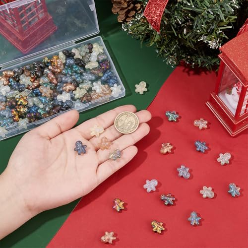 SUNNYCLUE 1 BOX 120PCS Glass Gingerbread Man Beads Christmas Beads Cute Cartoon Xmas Candy Loose Spacer Beads Bulk for jewellery Making Bracelet Beading Kit Christams Gift Party Decor Diy Craft Suppli - Image 3
