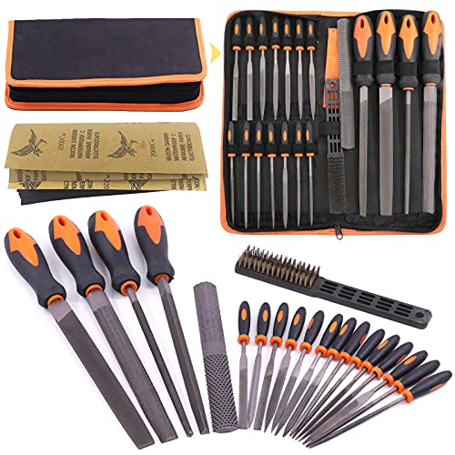 Mardatt 20-teiliges Feilenwerkzeug-Set zum Formen von Metall und Holz inklusive runder halbrunder Dreiecksfeilen-Set mit tragbarer Tasche Cover