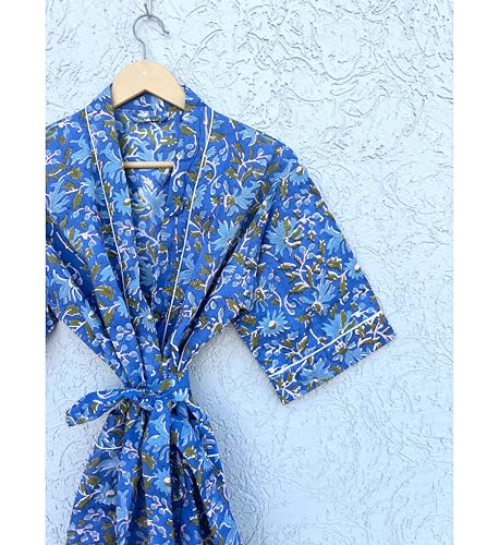 Image of Hand block print Cotton Kimono bikini cover up,Indian Hand block print Cotton Bath Robe,Swim Wear,Nighrwere Dressing Gown