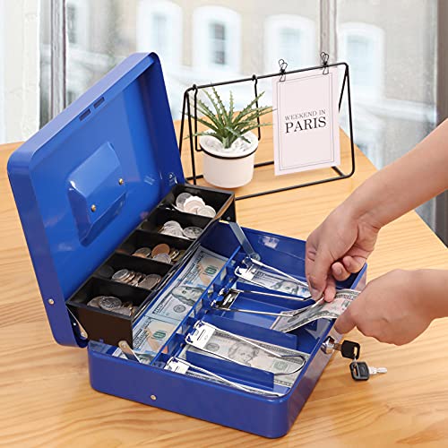 Image of xydled Cash Box with Key Lock, Metal Money Box, Safe Storage box, Blue