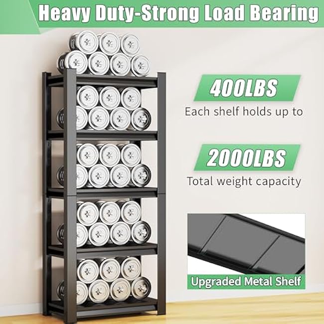 Kitchen Shelves,Metal Shelves for Kitchen Organizer and Storage,Easy Assembly,5-Tier Heavy Duty Adjustable Shelving for Pantry,Living Room and Bedroom,13.8 D x23.6 W x 59.2 H,Black