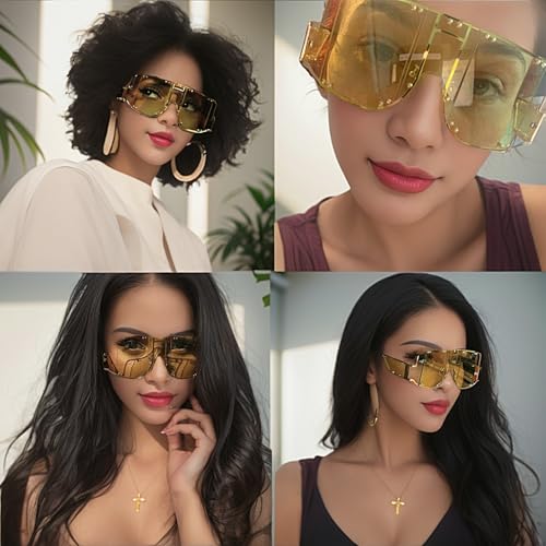 Image of COTIA /Fashion Square Sunglasses Women New Oversized Mirror Men Shades Glasses Luxury Brand Metal Rivet Fashion Female Eyewear