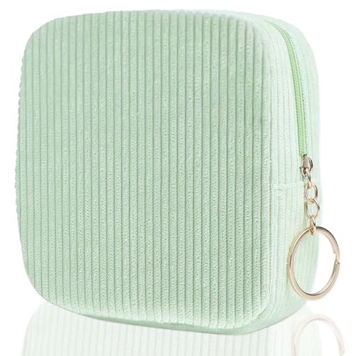 Image of Sanitary Napkin Storage Bag, Preppy Corduroy Period Bag for School Teen Girls, Cute Portable Period Pouch with Zipper, Sanitary Pads Bag Tampons Holder for Purse, First Period for Women Ladies